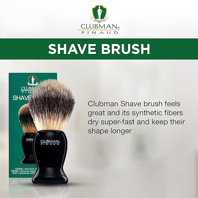 Clubman Pinaud Shave Brush – Classic Shaving Brush for Men, Soft Bristles, Ideal for Lathering Shaving Soap, Black Handle, 1 Pack