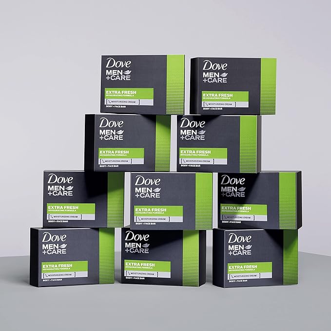 DOVE MEN + CARE 3 in 1 Cleanser for Body, Face, and Shaving to Clean and Hydrate Skin Extra Fresh Body and Facial Cleanser More Moisturizing Than Bar Soap 3.75 oz 6 Bars