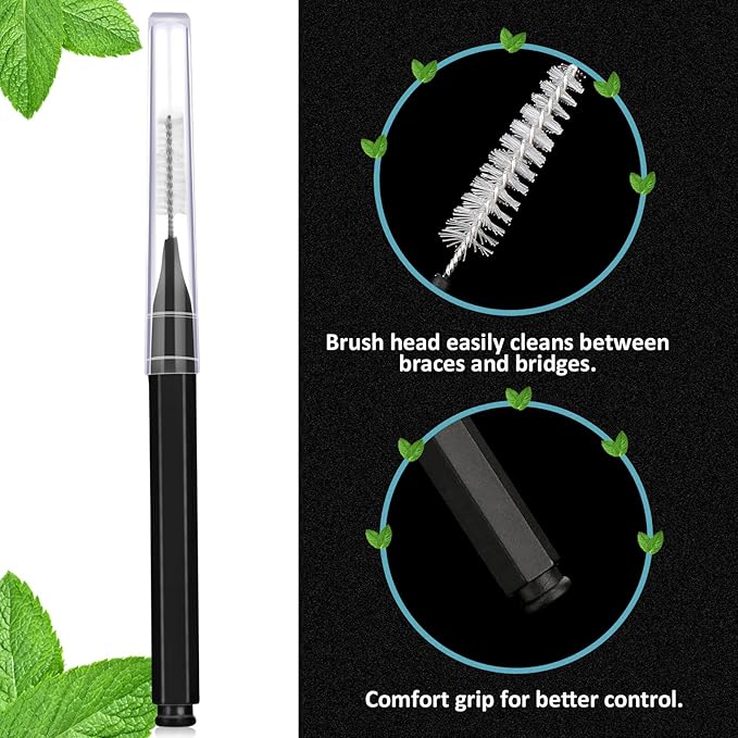 Patelai 100 Pieces Braces Brush for Cleaner Interdental Brush Toothpick Dental Tooth Flossing Head Oral Dental Hygiene Flosser Toothpick Cleaners Tooth Cleaning Tool (Black, Blue, Green)