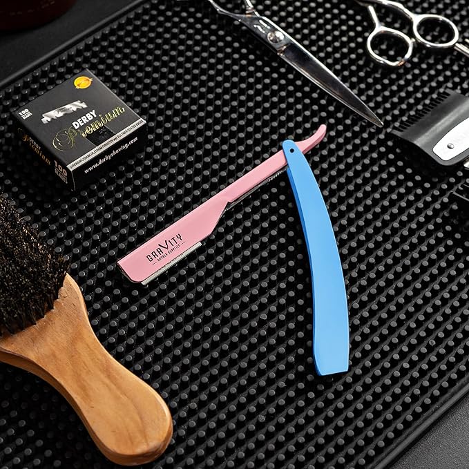 GRAVITY RAZORS Professional Straight Razor Kit – Ultra Exposure, Includes 10 Premium Blades, 2mm Exposed, Cotton Candy