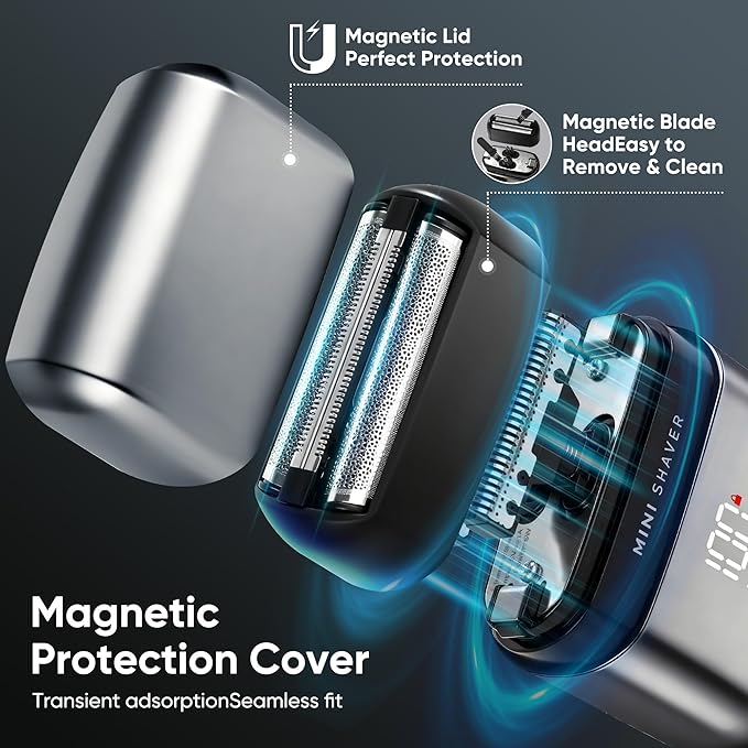 Foil Shavers for Men, Electric Shavers for Men Face, Pocket Shaver USB Mini Shavers for Men, Electric Foil Shavers with Type C Rechargeable and LED Display, IPX7 Waterproof for Travel & Home