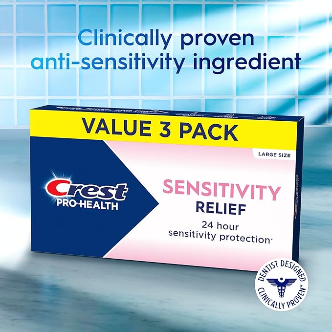 Crest Sensitivity Toothpaste 4.8 oz (3 Pack), Relieves Sensitivity, Strengthens Gums, Anticavity, Clinically Proven, Antibacterial Toothpaste