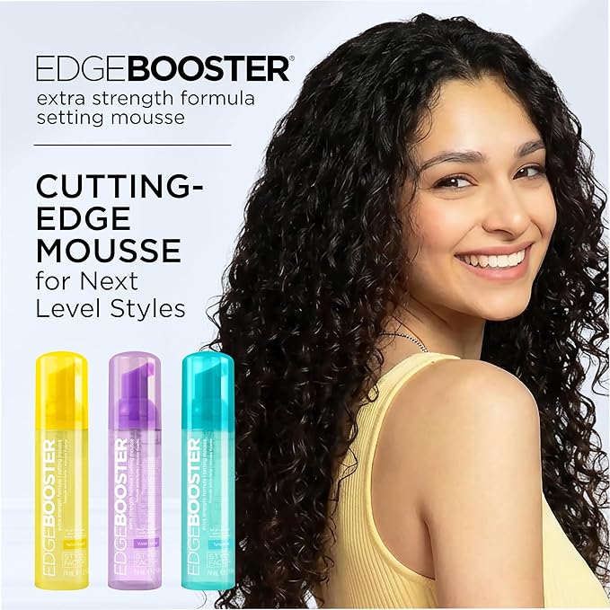 Style Factor EDGE BOOSTER Extra Strength Setting Mousse Travel Size – Frizz Control, Extra Volume, and Conditioning – 2.5oz Hematite Mousse for Curly Hair