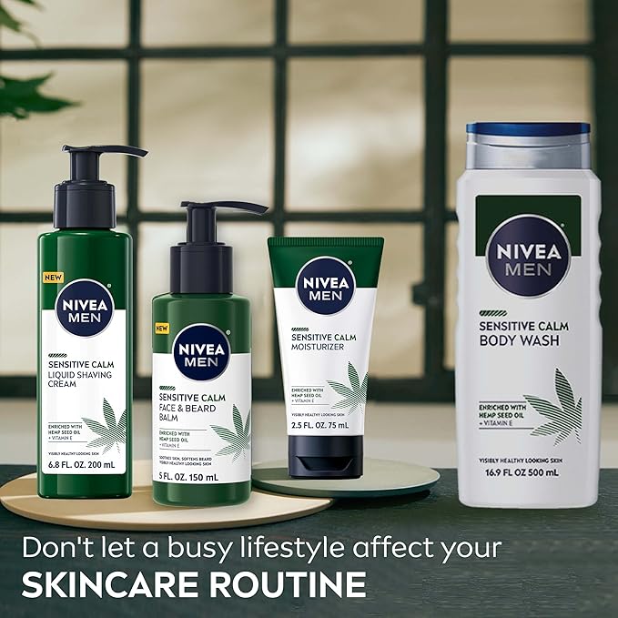 NIVEA Men Sensitive Calm Face and Beard Balm, Men's Beard Balm for Sensitive Skin, 5 fl oz pump bottle