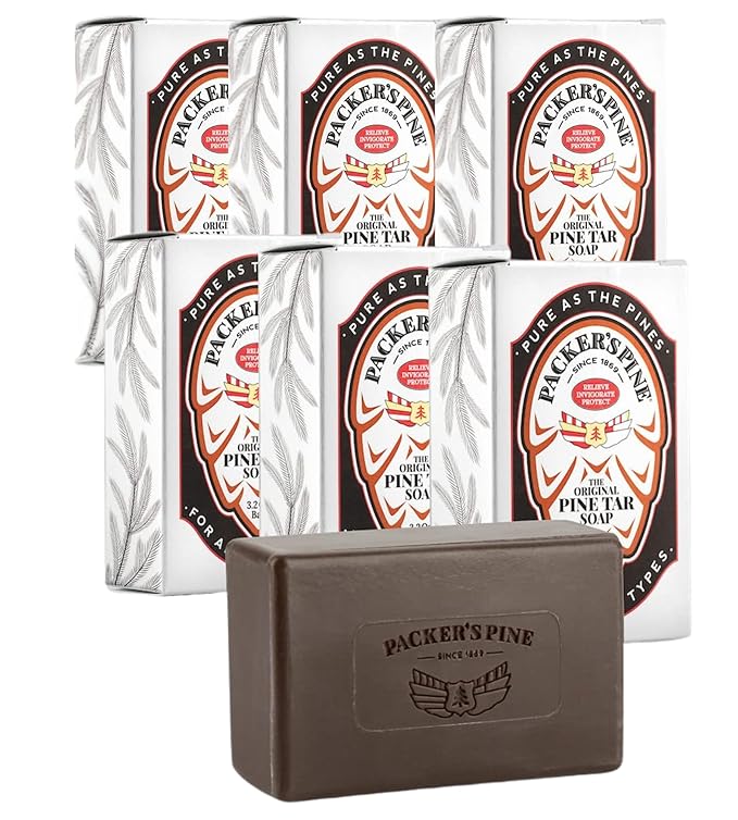 Packer's Pine Tar Soap | The Original Mens Body Soap Made With Natural Pine Tar and Pine Oils | All Natural Mens | Paraben, Sulfate, and Creosote Free - Regular, 3.2 Ounce (Pack of 6)
