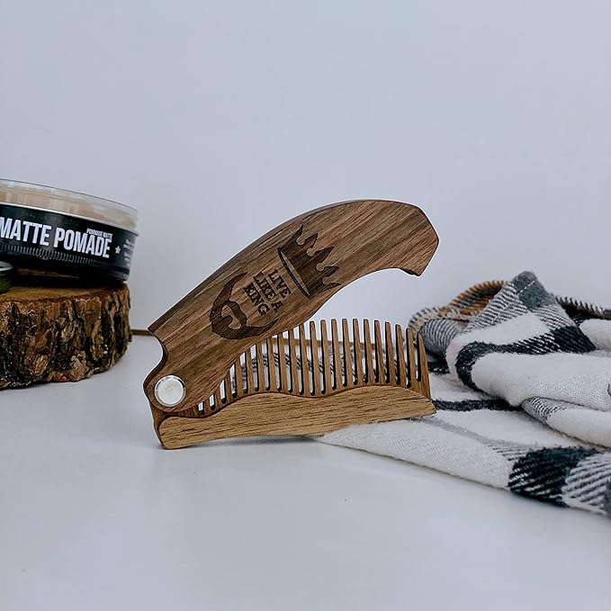 Beard Comb Personalized Gifts Anniversary Gift Wooden Brush Custom Comb Groomsmen Gift Hair Brush Pocket Brush Birthday Gift for Boyfriend (Live Like King)