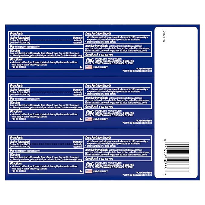 Crest 3D White Advanced Teeth Whitening Toothpaste, Arctic Fresh, 3.3 oz, Pack of 3