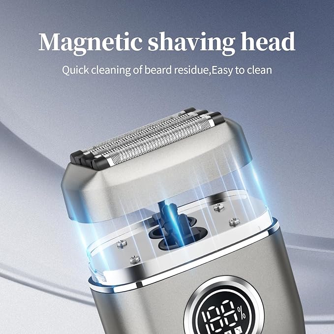 HIENA PRO Men's Electric Foil Shaver - USB-C Rechargeable, IPX7 Waterproof, Pocket-Sized with LED Display for Travel & Home (Gray)