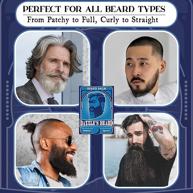 Bazzle's Beard Balm – Gentle Hold & Soft Texture Beard Growth Kit for Men Infused with Shea, Jojoba & Biotin for Healthy Hair Growth & Hydration, Ideal Mustache Care Product for Nourishing Facial Hair
