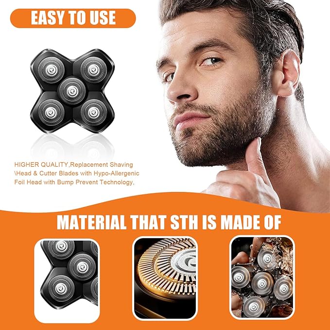 Universal Magnetic 5 Blades Compatibility for MANSCAPED Replacement Blade Pad - Five Stainless Steel Rotary Pivoting Blades for Smooth Shave, Magnetic Attachment for Men's Head Shaver(1-Pack)