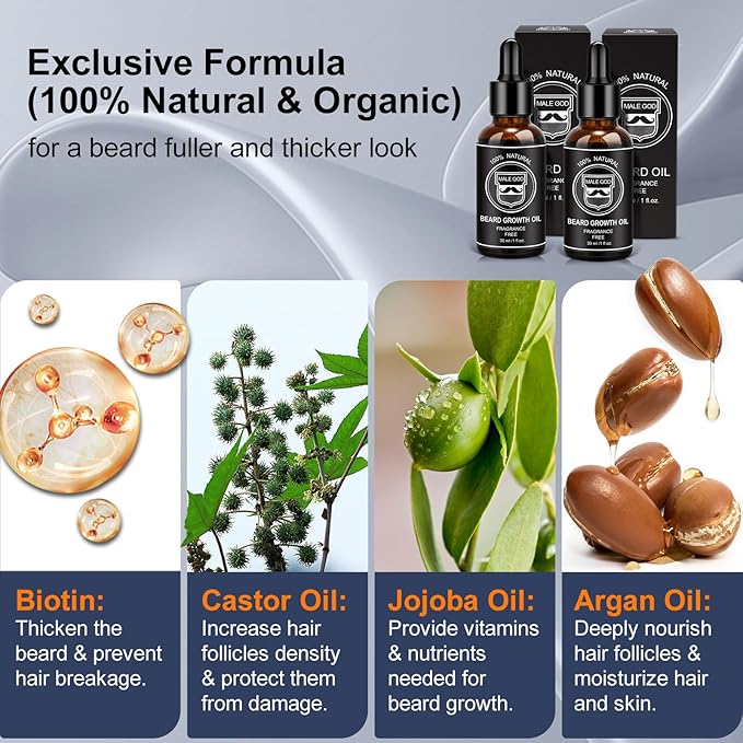 MALE GOD Beard Growth Kit, Beard Kit W/Men's Shaving & Grooming Sets, Upgraded Beard Growth Oil W/Biotin and Batana Oil, Balm, Comb for Spot/Patchy Beard, Christmas Gifts for Men Him Boyfriend Husband