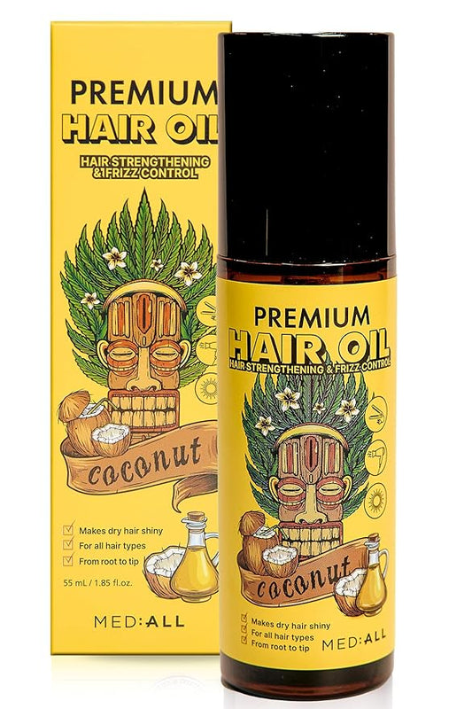 MED:-ALL MEDIALL Premium Hair Oil for Frizzy & Damaged Hair |Hair Regrowth Tonic | Hydrating & Moisturizing Hair Growth Serum w/Coconut, Argan, Avocado, Camellia Seed & Olive Oils (1.85 fl oz)