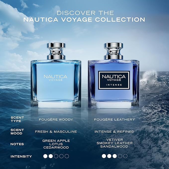 Nautica Voyage Intense Eau de Toilette 1.6 fl oz (Pack of 1), Notes of Vetiver, Smokey Leather, Mimosa, Men's Fragrance, Long Lasting, Everyday Fragrance, Travel Size