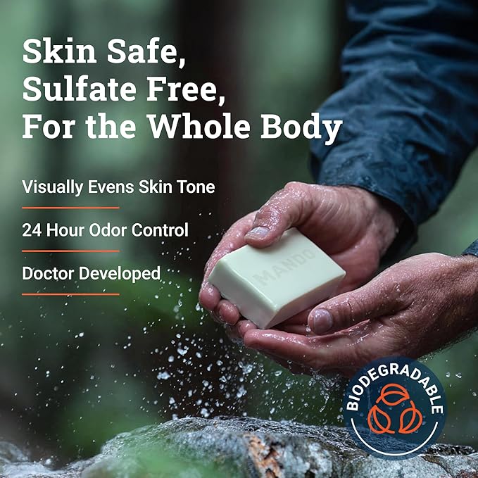 Mando Acidified Cleansing Bar - 24-Hour Odor Control - Removes Odor Better than Soap - Moisturizing Formula - SLS Free, Paraben Free - Safe For Sensitive Skin - Bourbon Leather