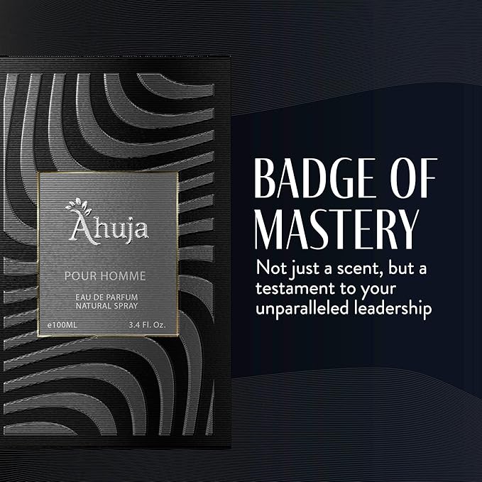AHUJA Pour Homme Eau de Parfum for Men 3.4 fl oz - Men's Fragrance - Long Lasting Perfume for Men Original Citrus & Fruity Symphony Cologne - Luxury Scent Gift for EDP