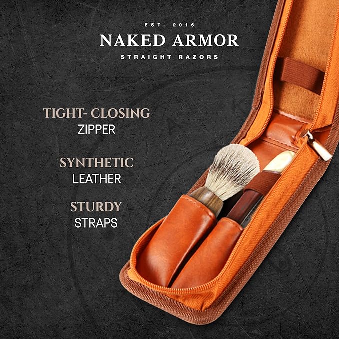 Razor Travel Case - Safety Razor Case, Straight Razor Case, Disposable Razor Case, Elegant Travel Razor Case For Your Razor & Brush, Keeps Razor & Brush Clean, Travel In Style, Great Gift (Brown)