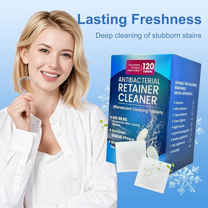 Retainer Cleanser Tablets 23mm.Ultrasonic Retainer Cleaner Tablets for Dentures and Invisalign - Effective Dental Cleaning for Teeth and Retainers-120pack