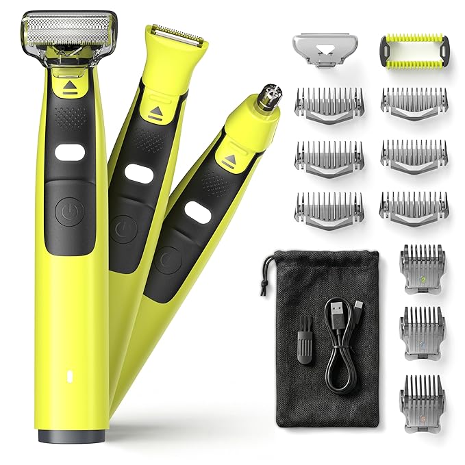 Men’s 3-in-1 Grooming Kit, Electric Shaver with LED Light, USB-C Rechargeable, IPX6 Wet/Dry Body & Groin Groomer, Nose Trimmer Head, Detail Trimmer Head, 1–6mm Guide Combs, Body Comb, Travel Bag