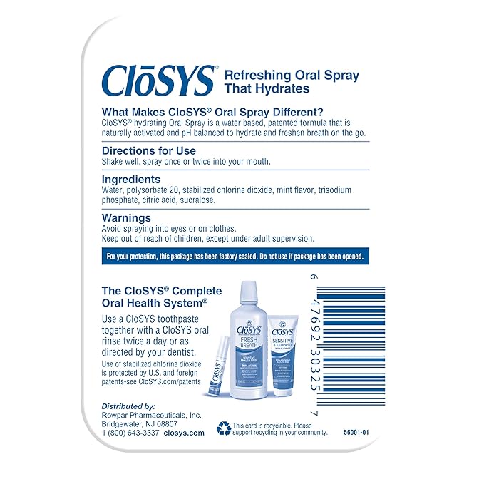 CloSYS Oral Breath Spray, Sugar Free Mouth Spray for Bad Breath, pH Balanced Mint Flavored 0.31oz (9 Count)