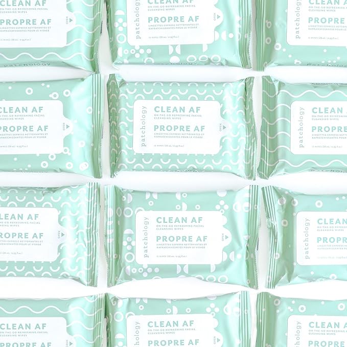 Patchology Clean AF Facial Cleansing Wipes - On-The-Go Refreshing Travel Size Face Wipes for Removing Dirt and Oil - Makeup Remover for Sensitive and Oily Skin (1 pack/15 sheets)