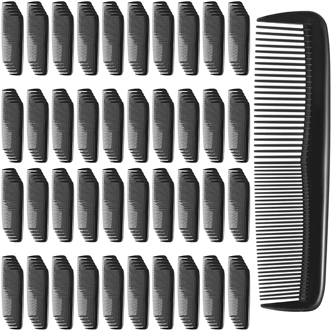 JIEYAO 200 Pcs Black Pocket Combs Bulk, 5 Inch Wide & Fine Teeth Cutting Hair Comb Plastic Travel Anti Static Comb Set for Men Women Grooming Accessories Men's Beard