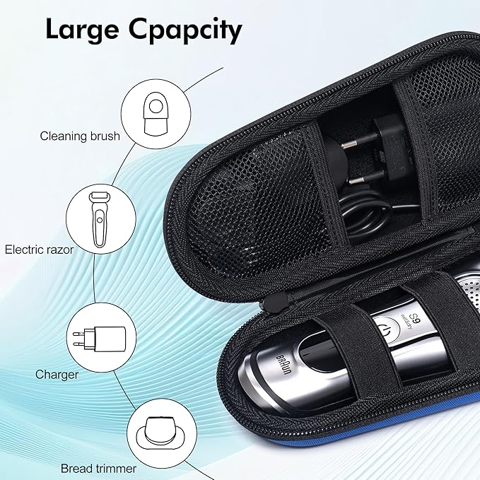 Nincha Electric Shaver Case for Braun Series 3, Series 5, Series 7, Series 9 Electric shavers - Hard shell EVA Travel Case - Powered Shaver Protective Bag (Blue)