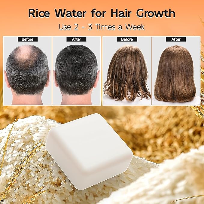 Rice Water Shampoo Bar for Hair Growth, 2 in 1 Fermented Rice Water Shampoo & Conditioner Bar for Damaged, Broken,Thinning Hair (3pcs)