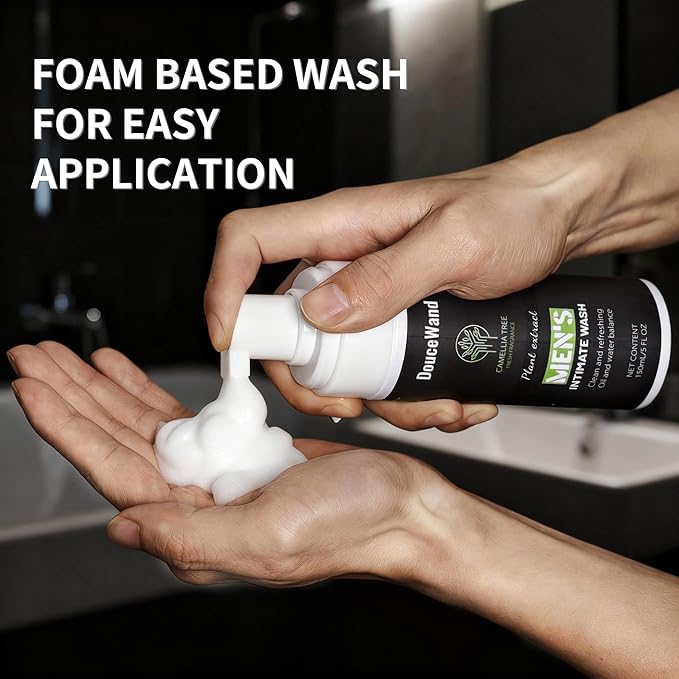 Men's Intimate Wash - Foaming Groin Cleanser for Daily Hygiene & Odor Control - Enriched with Tea Tree Oil, Aloe & Camellia Extract - pH Balanced, Refreshing Body Wash for Athletes - 5 Fl Oz