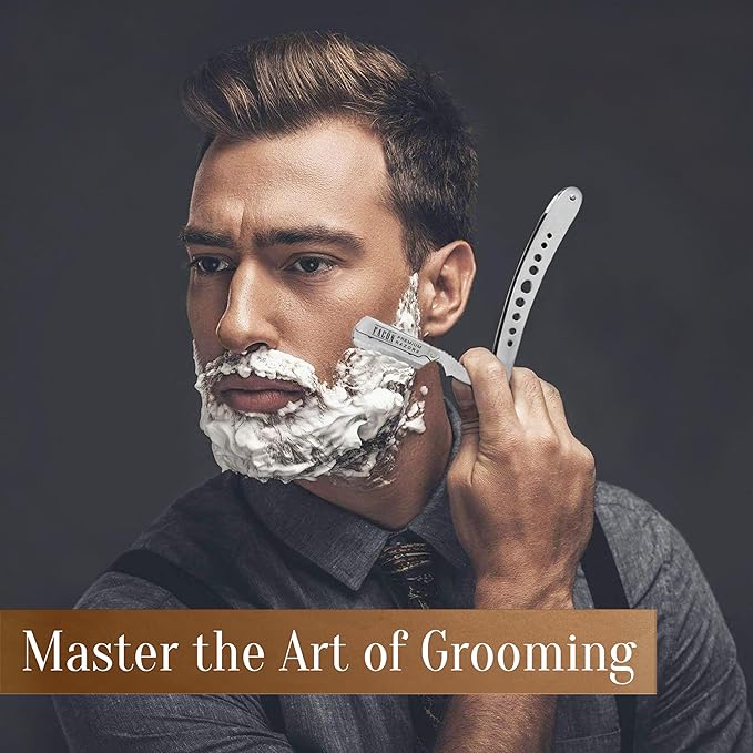 Facón Straight Razors for Men - Professional Barber Straight Edge Razor Kit with 100 Blades, Classic Stainless Steel Barbero Shaver for a Smooth & Precise Shave, Premium Barber Razor for Men's Shaving