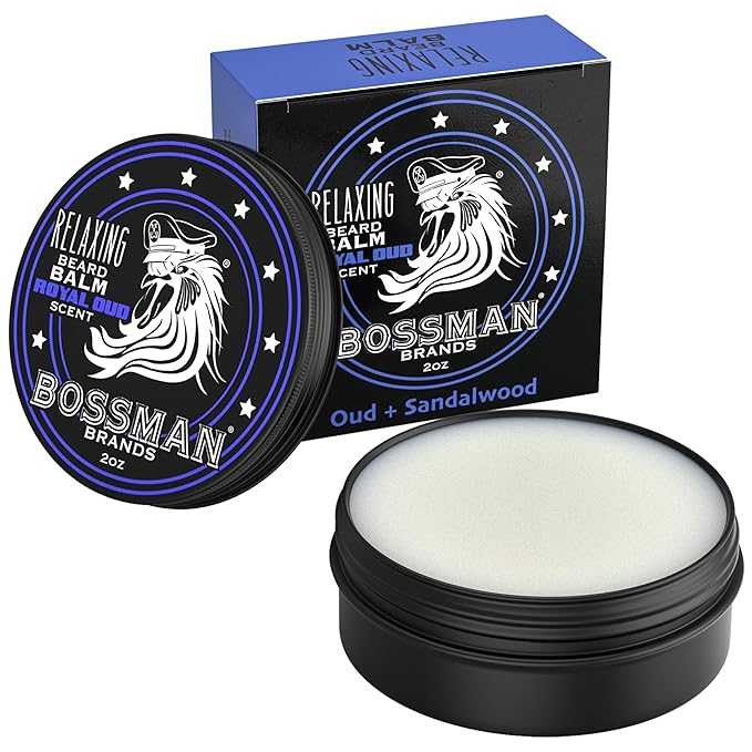 Bossman Relaxing Beard Balm for Men (Royal Oud Scent) – Tames, Relaxes, Thickens & Softens for Ultimate Beard Care – Made in USA