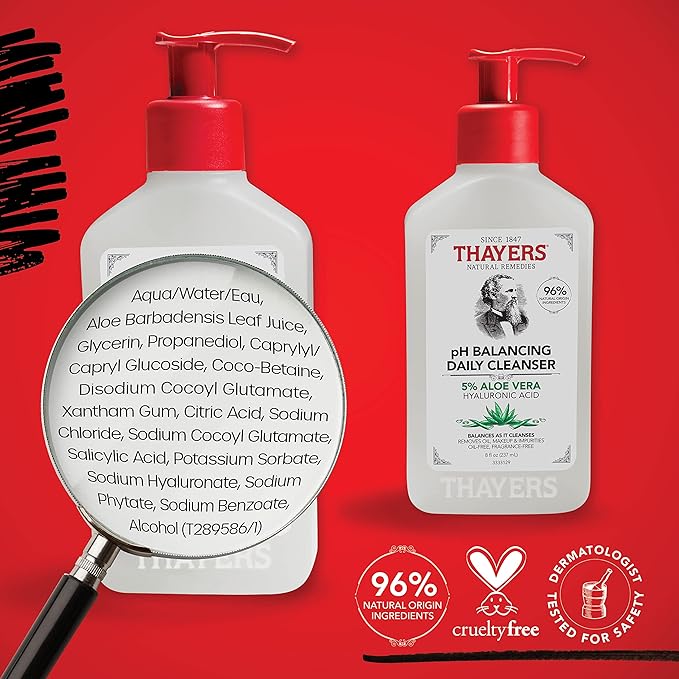 THAYERS pH Balancing Daily Cleanser,Face Wash with Aloe Vera,Gentle and Hydrating Skin Care for Dry,Oily,or Acne Prone Skin,8 FL Oz.,(Pack of 2)