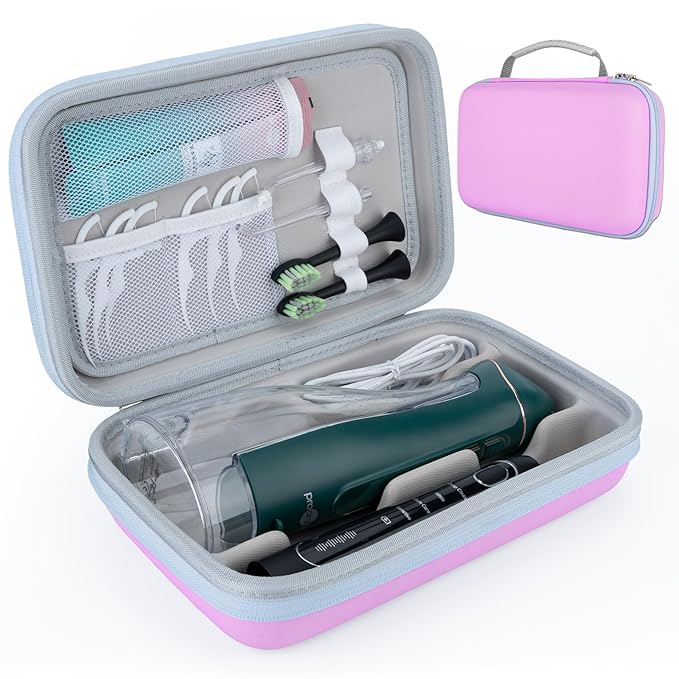 SMYV Water Flosser Travel Case, Portable Dental Oral Irrigator Travel Organizer, Hard Eva Storage Bag for Flosser, Electric Toothbrush, Toothpaset and Irrigator Accessories (Case Only) - Pink