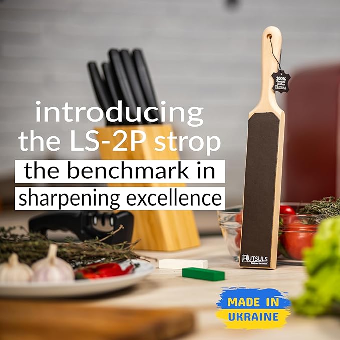 Hutsuls Leather Strop for Knife Sharpening - Top-Tier Double Sided Knife Stropping Kit with White & Green Paddle Strop Compound, Easy to Use Sharpener Leather Knife Strop Kit for Razor Sharp Edges