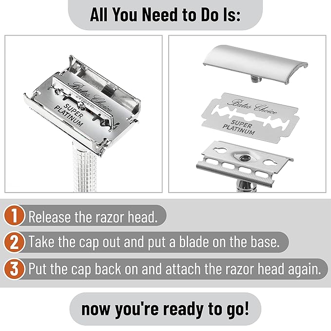 Bates Double Edge Safety Razor Blades for Men - Stainless Steel, 40 Pack, Shaving Blades