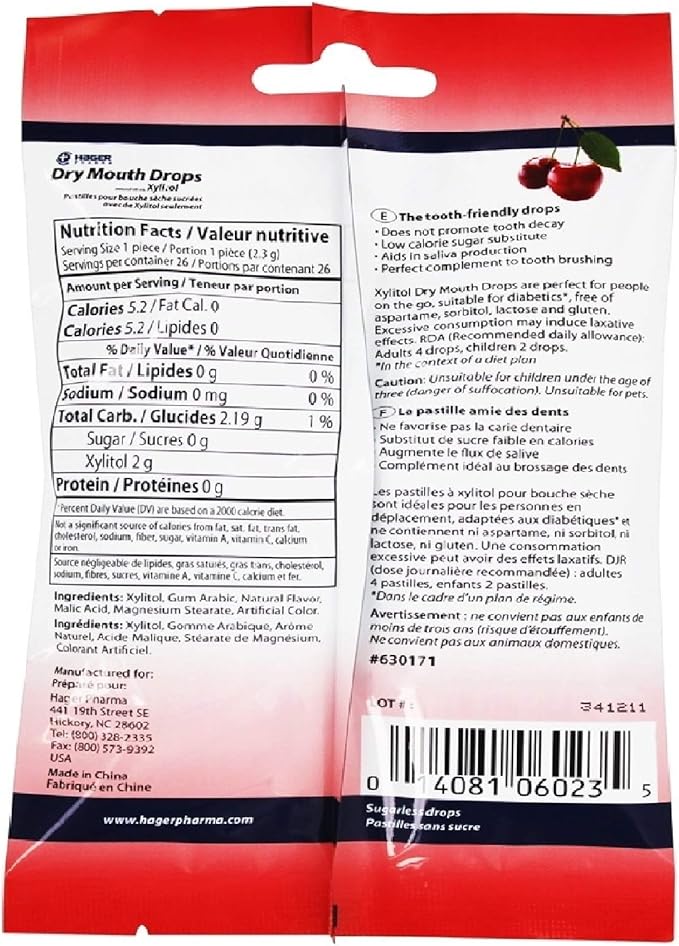 Hager Pharma Dry Mouth Drops - Cherry - 2 oz - Gluten Free - Sweetened with xylitol