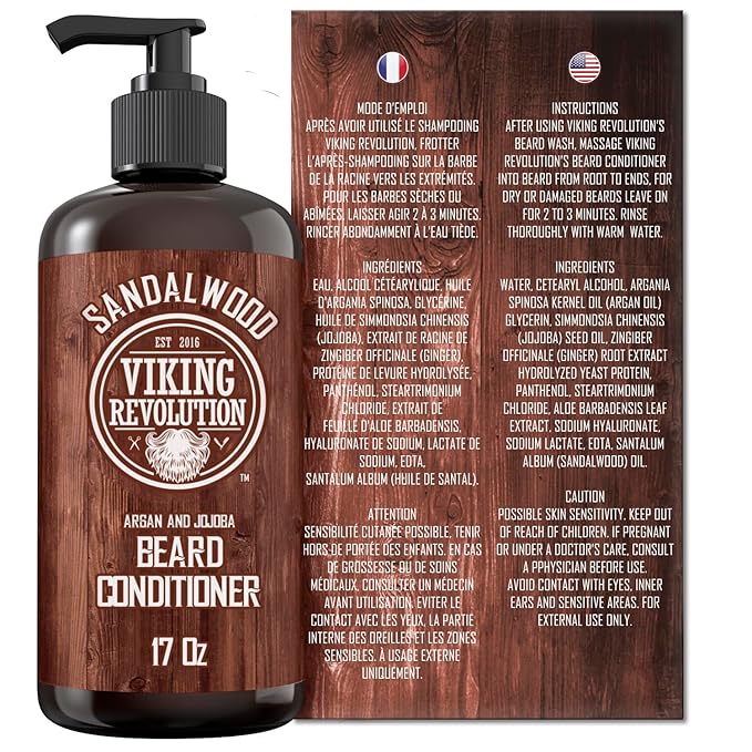 Viking Revolution Beard Conditioner w/Argan & Jojoba Oils - Softens & Strengthens - Sandalwood Scent - Beard Conditioner w/Beard Oil (17oz Conditioner)
