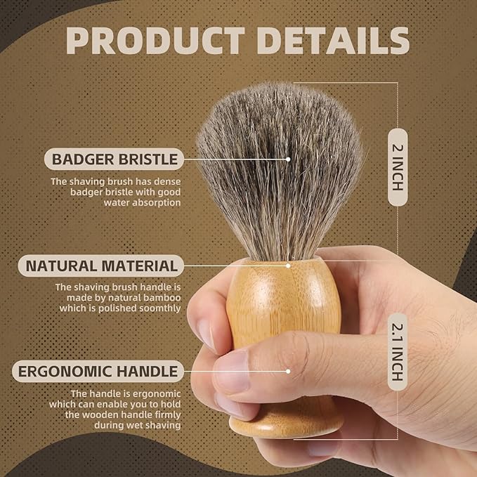 Pure Badger Shaving Brush - Bamboo Shave Brush for Man, Dense Bristle Shaving Brush with Water Absorption for Wet Shaving
