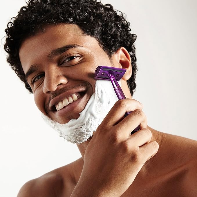 ZOMCHI Double Edge Safety Razor with 5 Safety Razor Blades, Women & Men’s Safety Shaving Razor, Reusable Razor, Plastic Free – Purple
