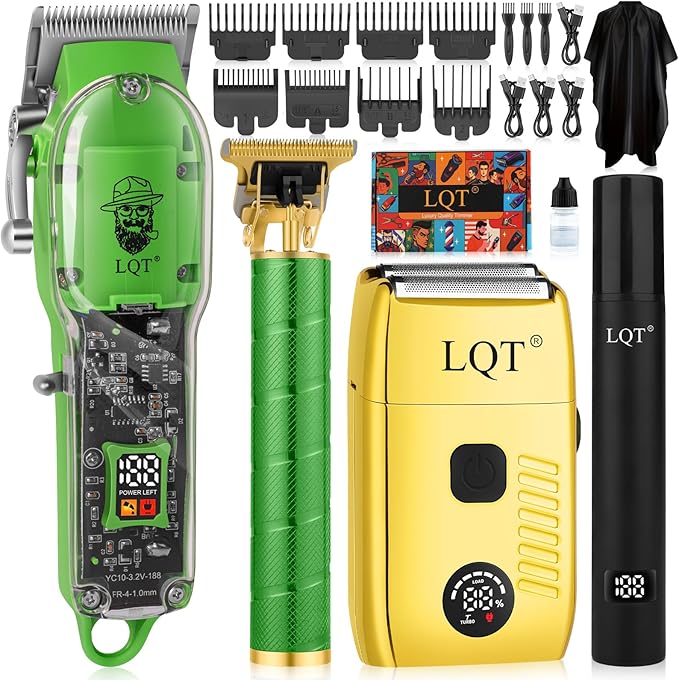 Hair Clippers for Men with LED Display, 4-Piece Cordless Grooming Kit with Hair Clipper, Beard Trimmer, Foil Shaver & Nose Trimmer, Complete Set for Home Barber