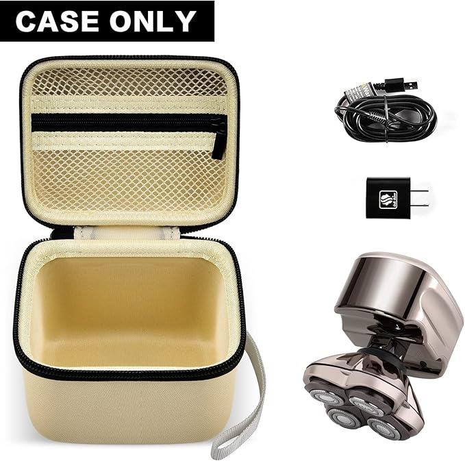 Case for Skull Shaver Electric Pitbull Pro Razor, Hard Travel Rotary Men Head Shavers Beard Trimmer Storage Carrying Box with Zipper Mesh Pocket for Men's Gold Pro Mustache Grooming Kit, Beige-Only