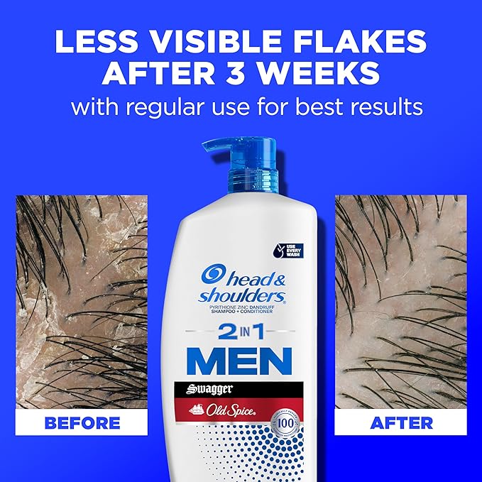 Head & Shoulders Mens Anti-Dandruff Shampoo and Conditioner with 1% Pyrithione Zinc, Old Spice Swagger Men's 2-in-1 Twin Pack, Shampoo for Men, 31.4 fl oz Each