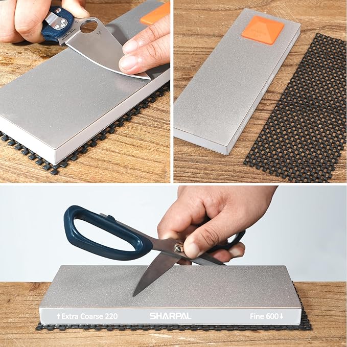 SHARPAL 169H Large 8" x 3" Dual-Grit Diamond Sharpening Stone – Extra-Coarse 220 & Fine 600 Grit Monocrystalline Diamond Whetstone, Professional Knife Sharpener with Anti-Slip Pad and Angle Guide
