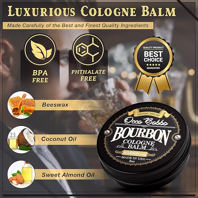 Occo Bobbo - Solid Cologne Bourbon and Sandalwood Scent. Solid Bourbon Cologne For Men - Men's Solid Cologne - 2 Ounce - Concentrated Balm. – A Smooth Blend Of Woody Oak Barrel