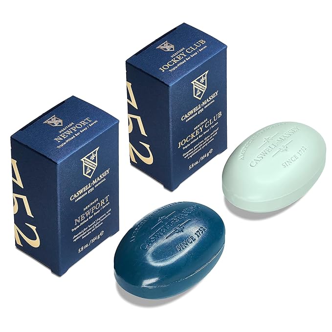 Caswell-Massey Newport & Jockey Club Soap Bar Bundle | Men’s Triple-Milled Soaps | Marine & Classic Scents | Plant-Based, Essential Oils, Made in USA | 2 Bars, 5.8 oz Each