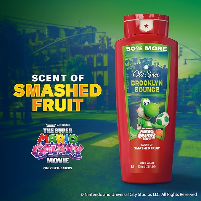 Old Spice Body & Face Wash for Men, x The Super Mario Galaxy Movie, 3X Defense, 24/7 Shower Fresh with Long Lasting Scent, Smell Super with Brooklyn Bounce, Smashed Fruit Scent, 24 oz