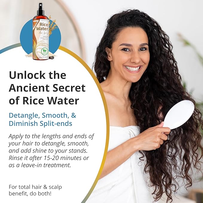 Large Fermented Rice Water for Hair Growth - Infused with Rosemary, Biotin, Caffeine, Keratin Vegan Non-Greasy Spray Naturally Thicker, Longer, Softer Men & Women (12 fl oz)