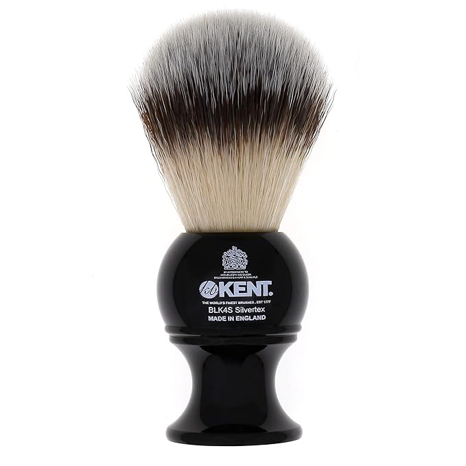 Kent BLK4S Shaving Brush with Ultra-Soft Silvertext Synthetic Bristles and Black Resin Handle to use with Shave Cream or Soap for a Perfect Lather. Luxury Shaving Since 1777, Made in England