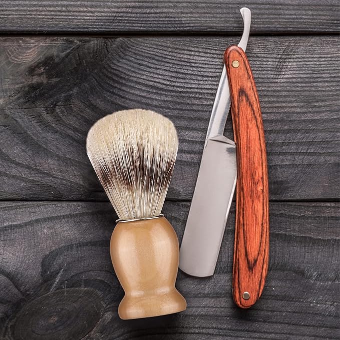 Aethland Shaving Brush Set for Men, 4 in1 Include 100g Shaving soap, Badger Shaving Brush and Stainless Steel Shaving Stand & Shaving Bowl for Husband Birthday Boyfriend Father's Day Gifts（Upgrade W)
