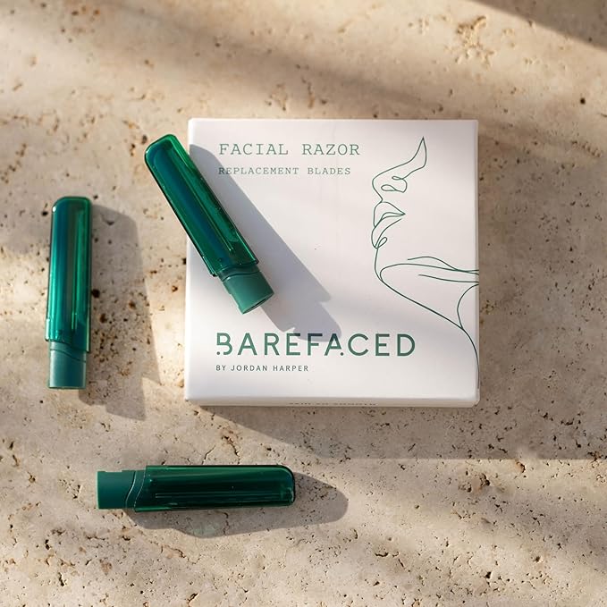 Barefaced Facial Shaving Razor and Refills | Stainless Steel Dermaplaning Tool for Smoother, Brighter Skin - Removes Peach Fuzz & Dead Skin, Improves Skincare Absorption