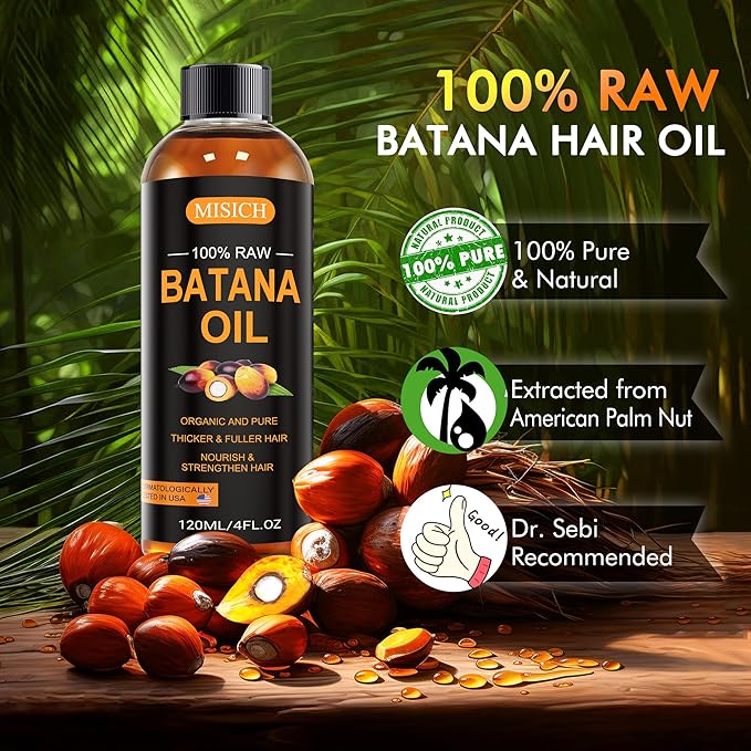 Raw Batana Oil, 100% Natural Organic Hair Growth Oil for Men & Women, Sourced from Honduras, Pure, Unrefined, Enhances Thickness, Prevent Hair Loss 4 Oz